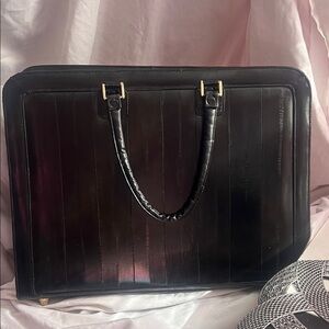 Vintage Eel Elegant Black Leather briefcase Bag